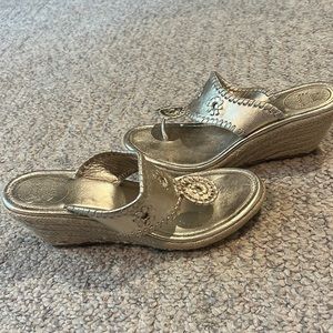 Jack Rogers Marbella Mid Wedge Espadrille Gold Leather Sandal 6.5